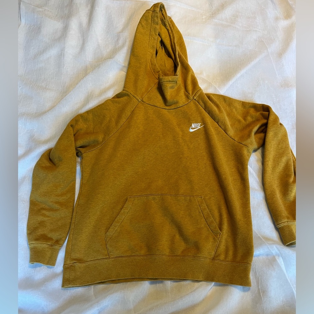 Nike M pull over hoodie honey mustard yellow great condition. Like New